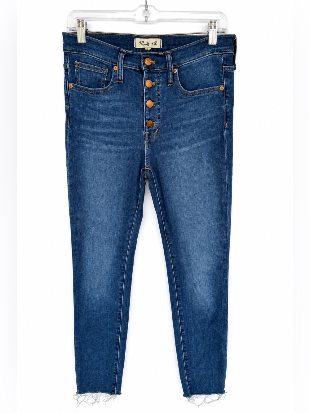 Madewell 9" Mid-rise Skinny Jeans Size 27 Button Fly Raw Hem Medium Wash
